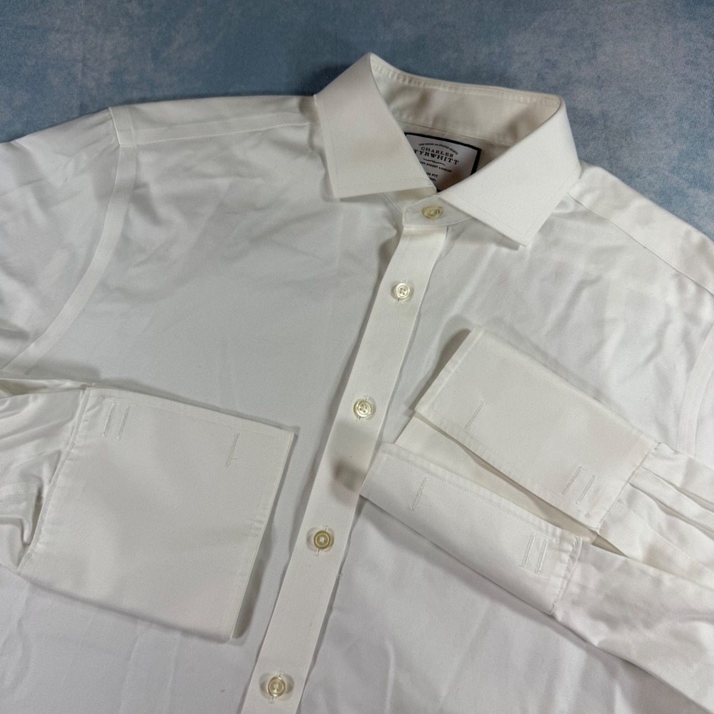 Charles Tyrwhitt Dress Shirt Mens 16.5/35 White Excellent Slim French Cuff Twill